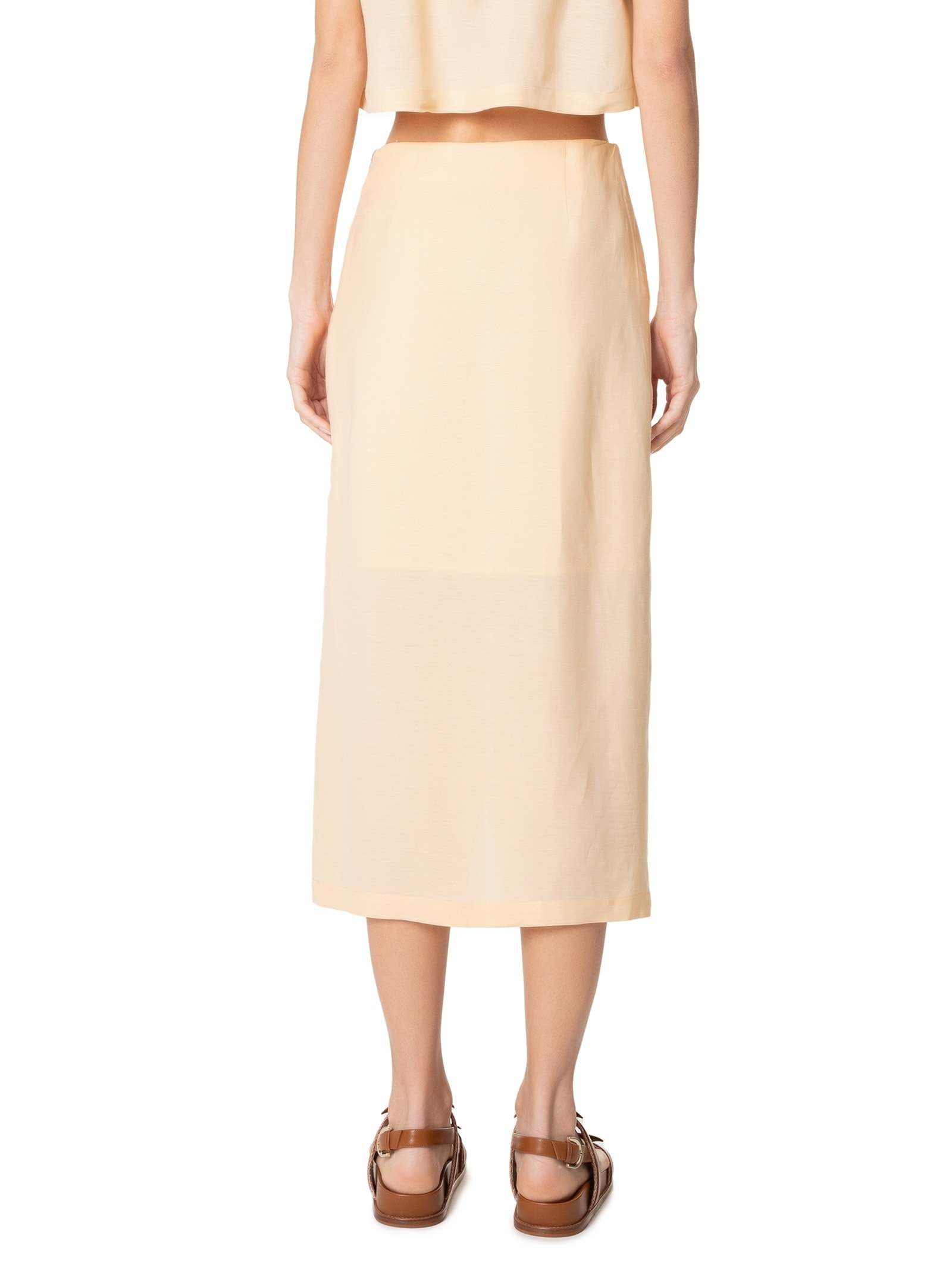 Saia Midi Em Linho Misto Amarelo '2Essential