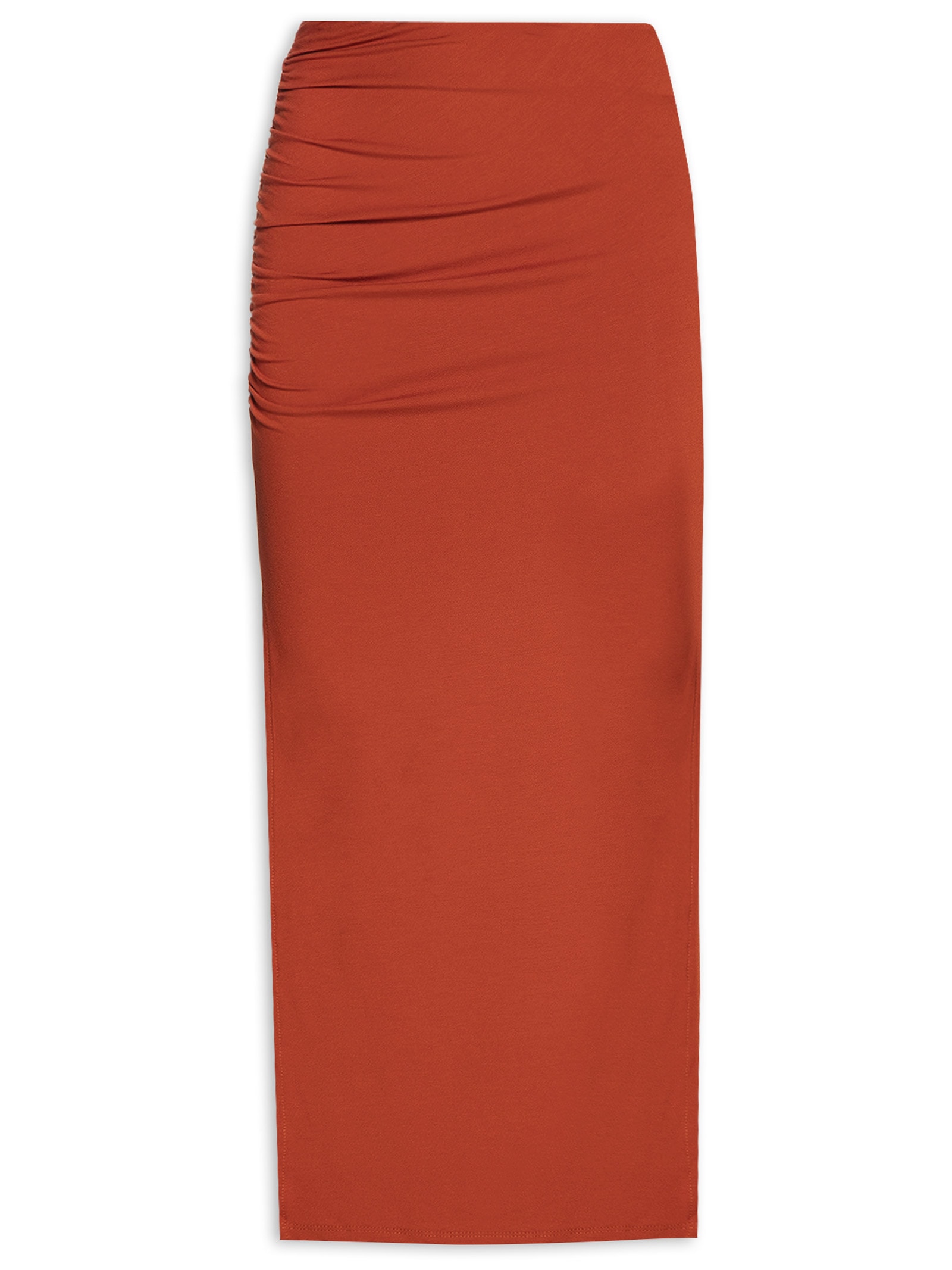 Saia Midi Em Malha Com Franzido Lateral Laranja   '2Essential