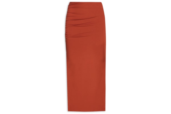 Saia Midi Em Malha Com Franzido Lateral - Laranja  