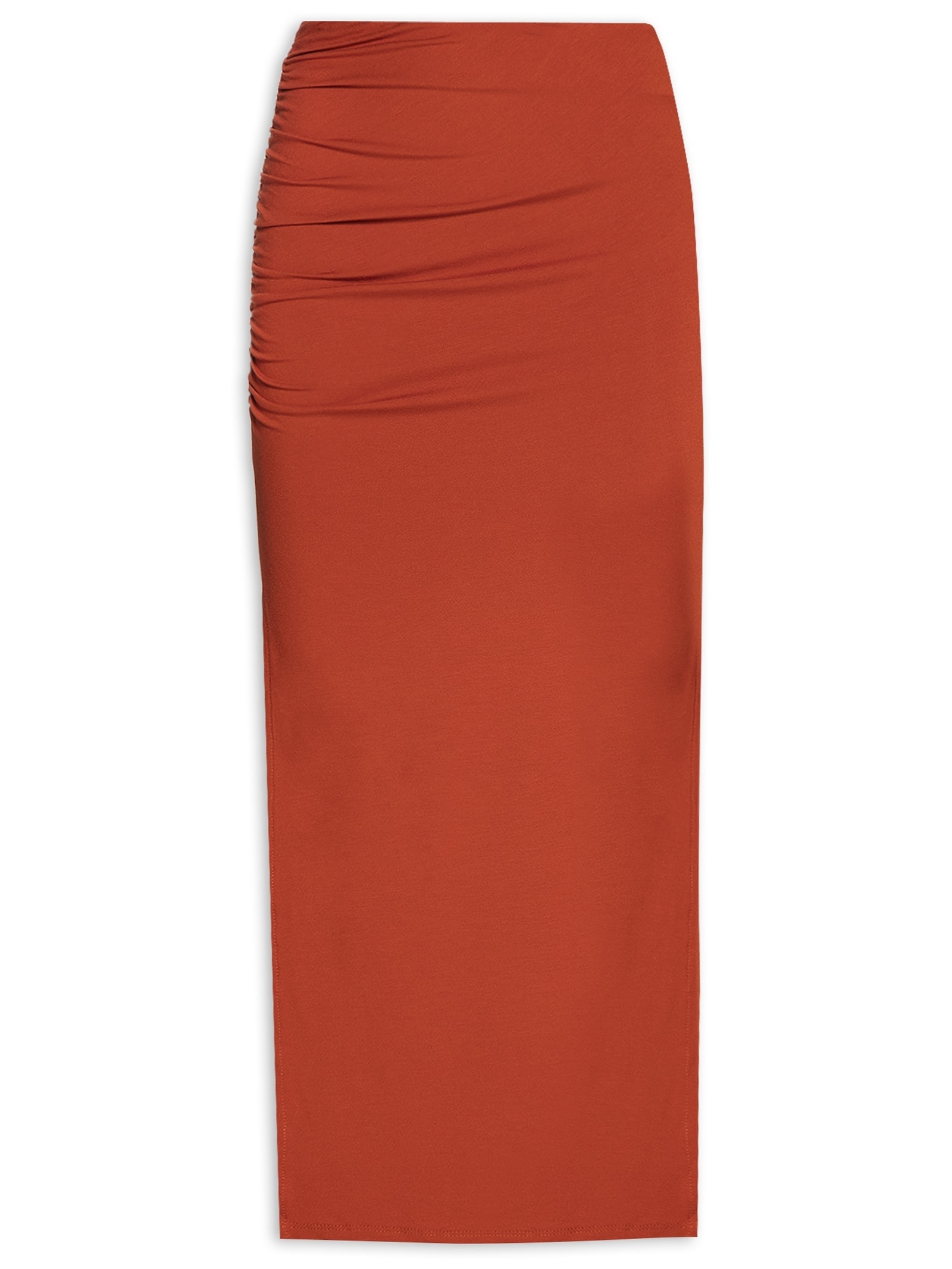 Saia Midi Em Malha Com Franzido Lateral Laranja   '2Essential