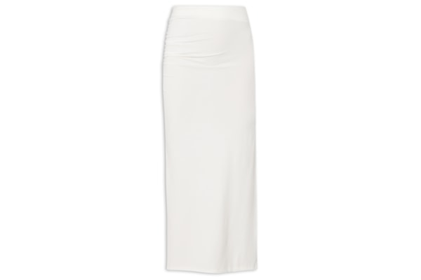 Saia Midi Em Malha Com Franzido Lateral - Off White