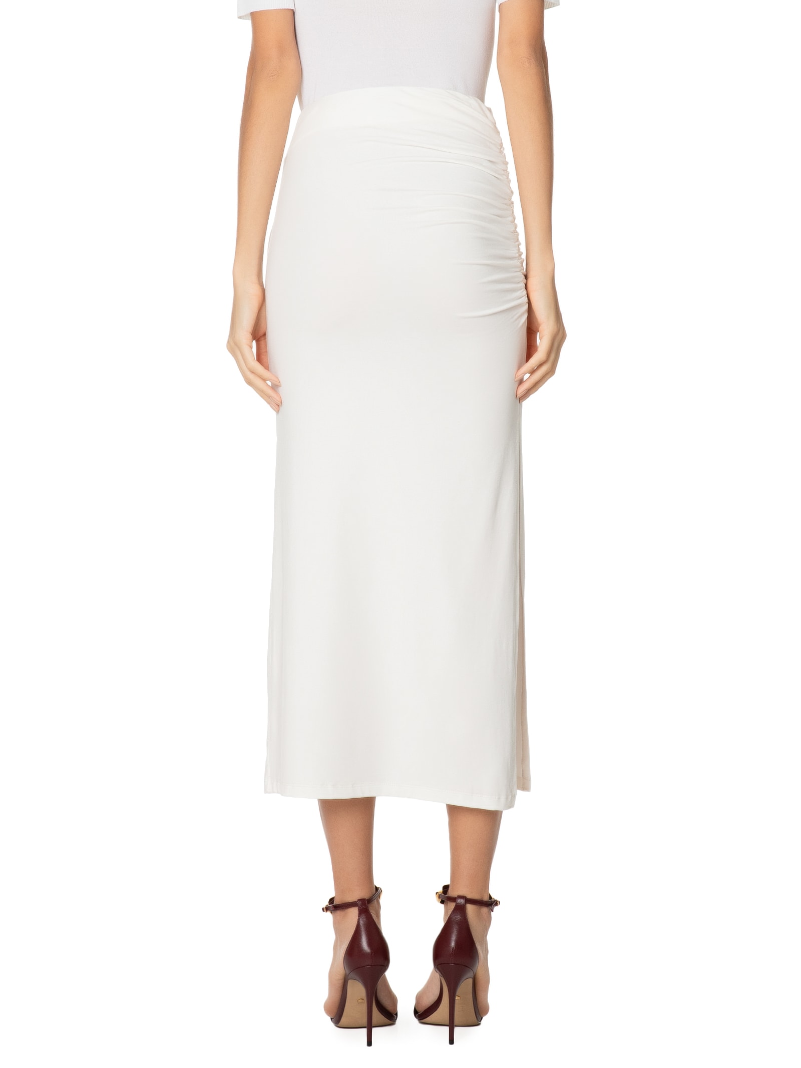 Saia Midi Em Malha Com Franzido Lateral Off White '2Essential