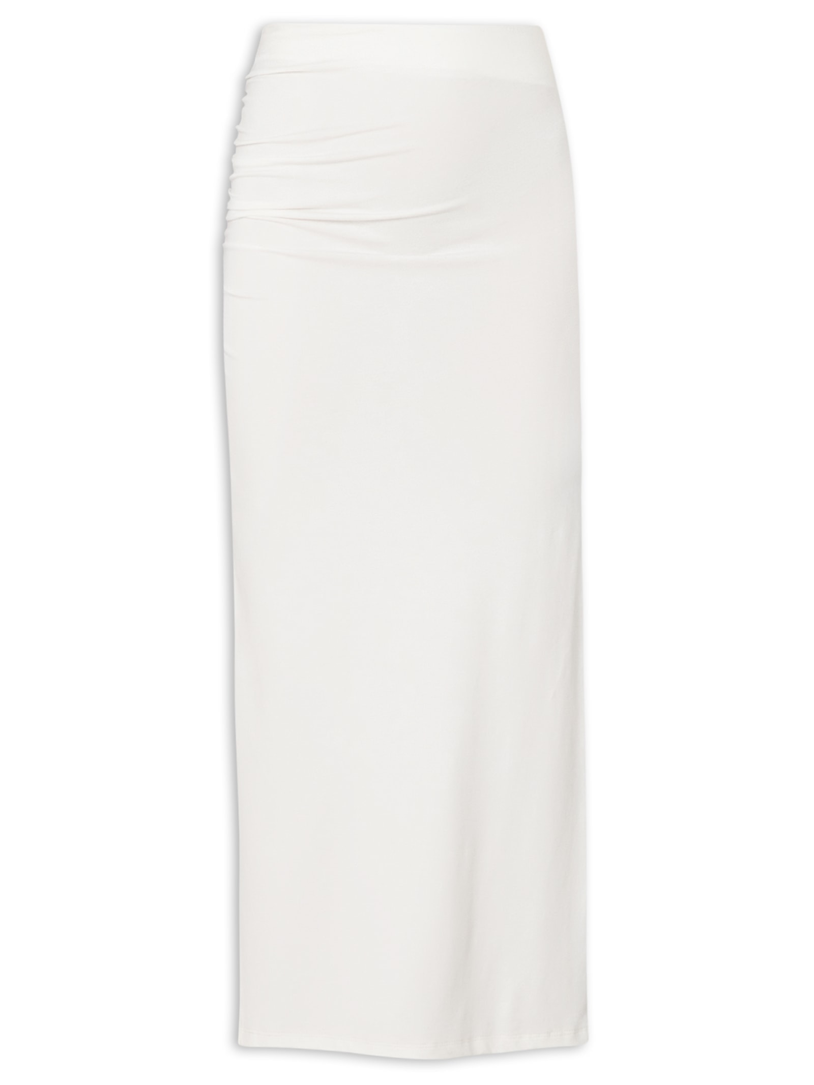 Saia Midi Em Malha Com Franzido Lateral Off White '2Essential