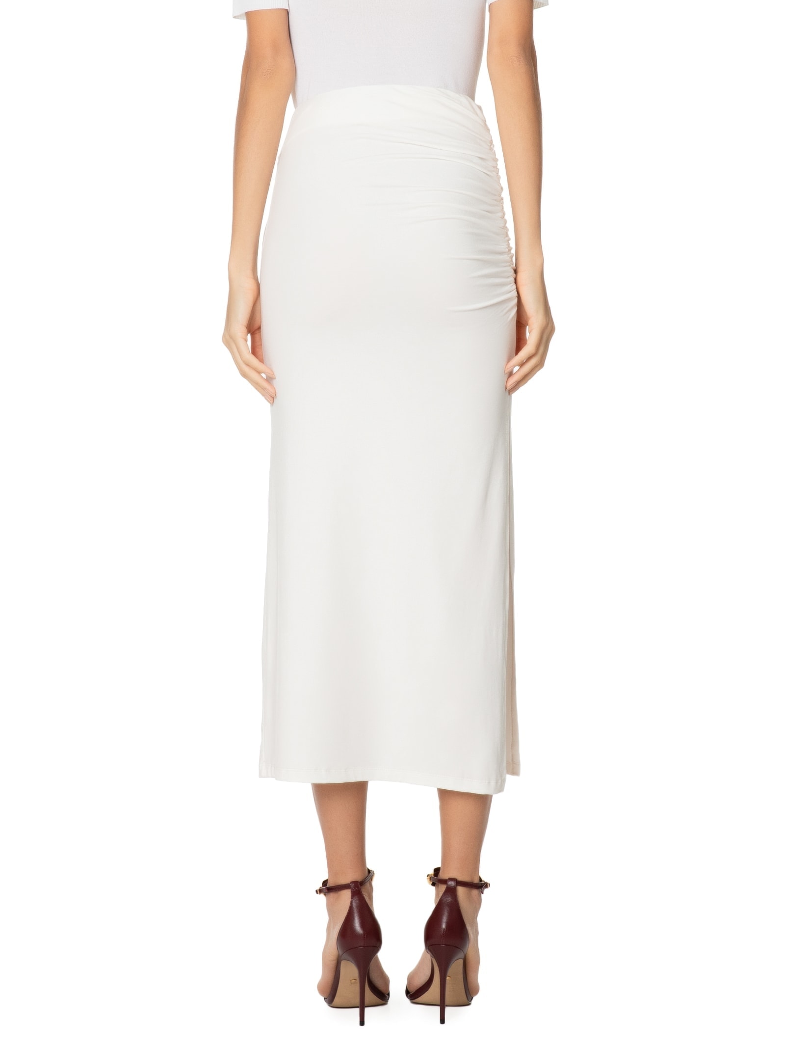 Saia Midi Em Malha Com Franzido Lateral Off White '2Essential