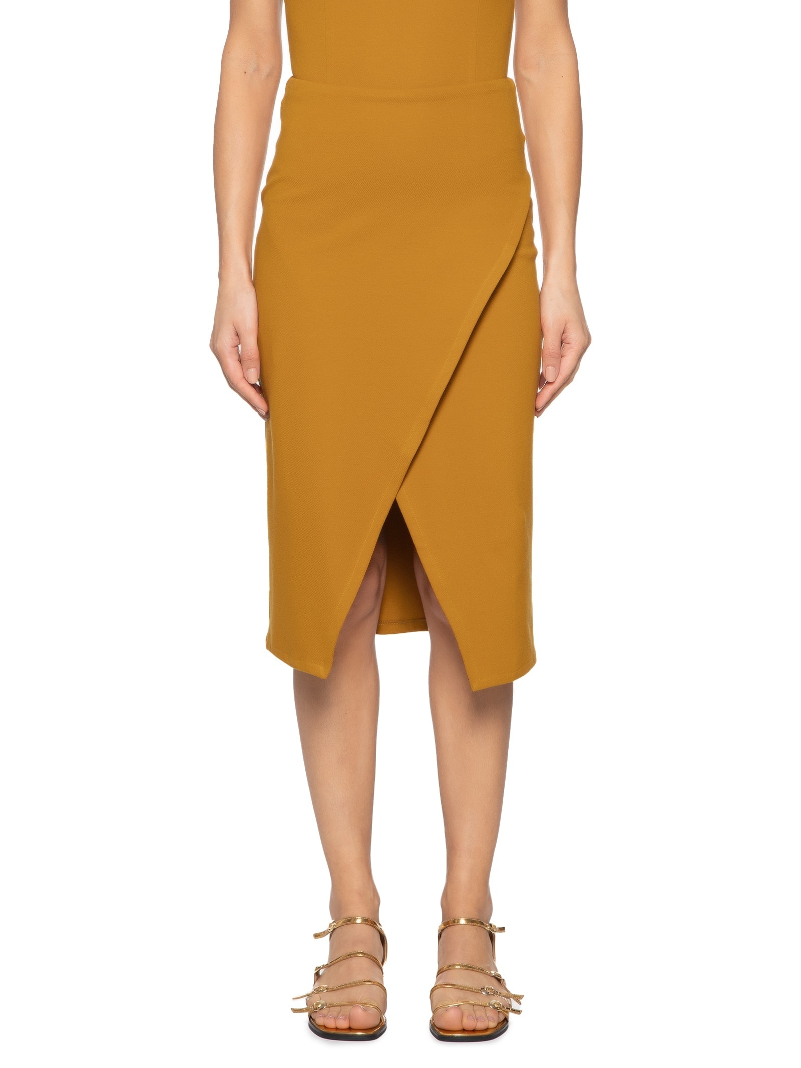 Saia Midi Em Malha Estruturada Transpassada Amarelo '2Essential