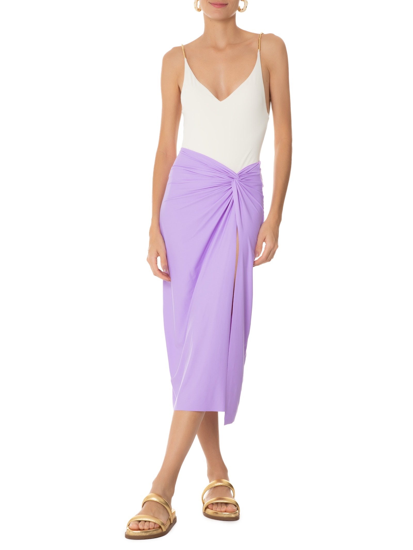 Saia Midi Em Malha Lilás '2Essential