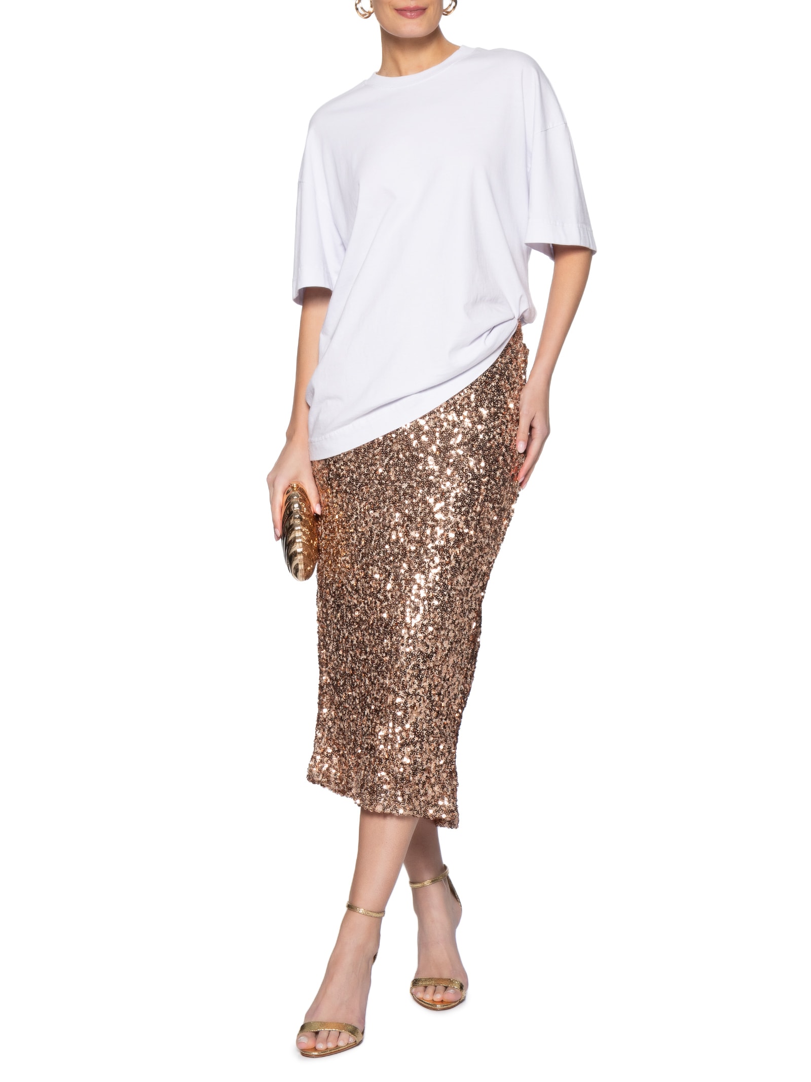 Saia Midi Em Paetê Dourado Market 33