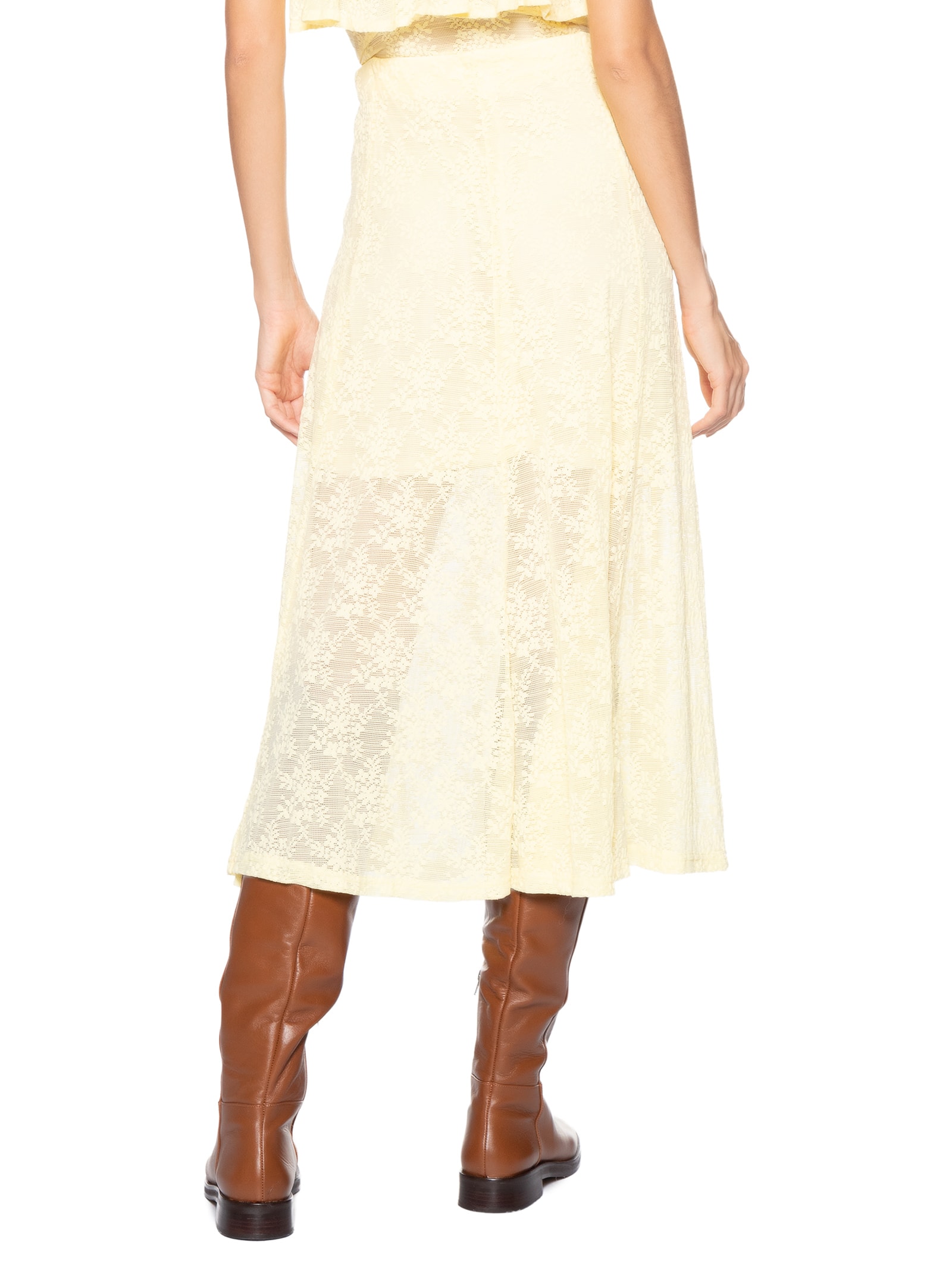 Saia Midi Em Renda Amarelo Market 33
