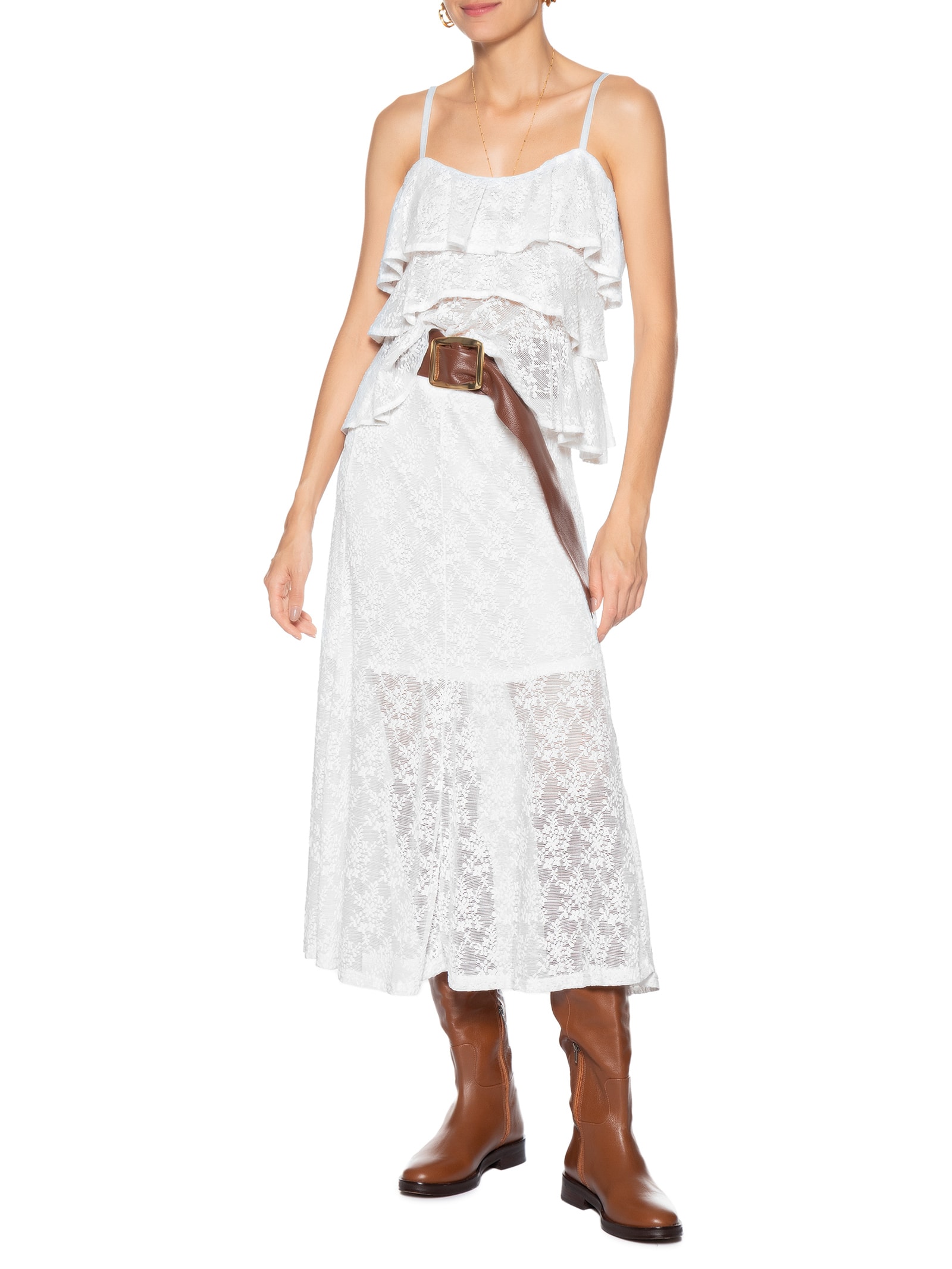 Saia Midi Em Renda Branco Market 33