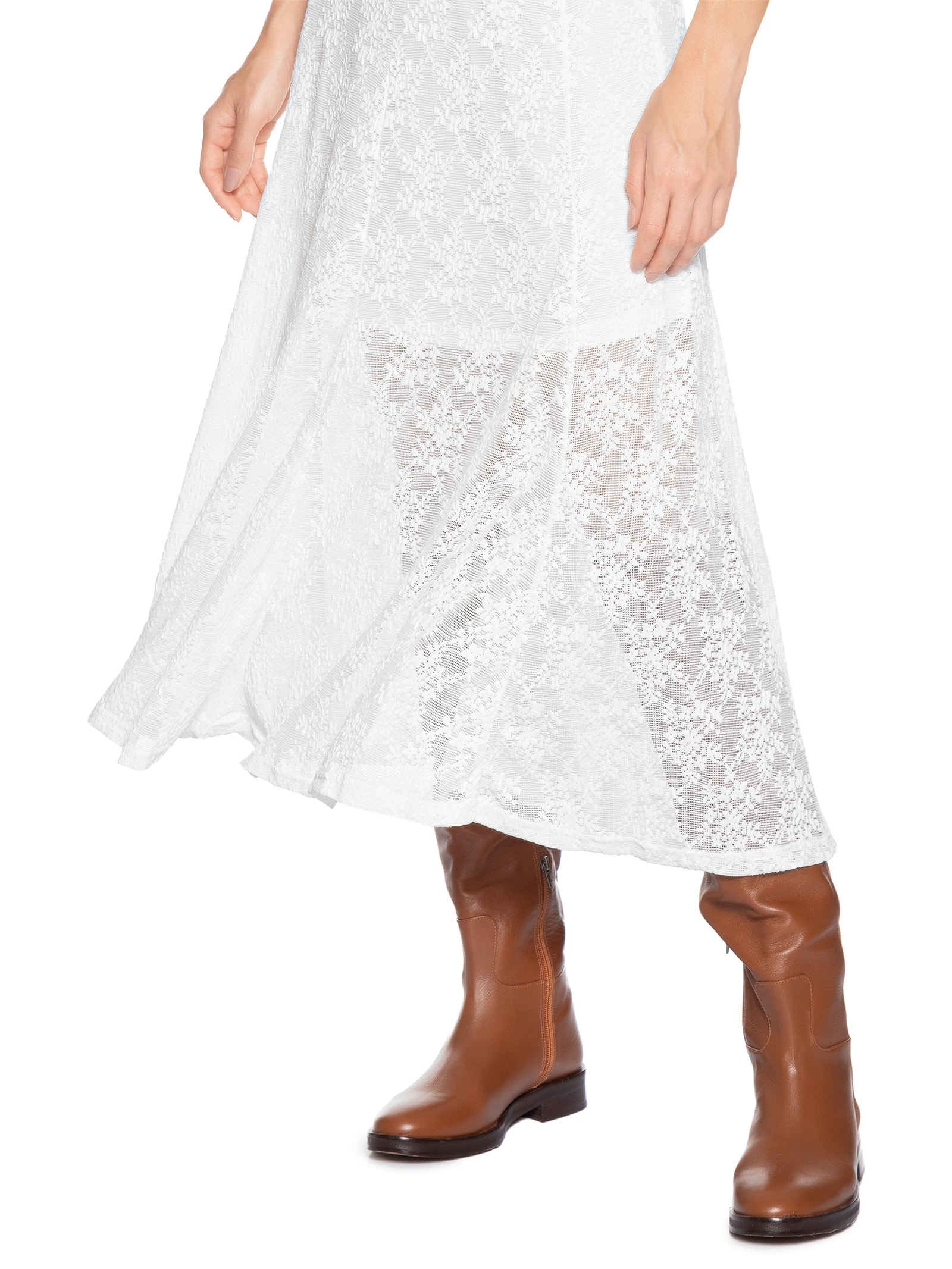 Saia Midi Em Renda Branco Market 33