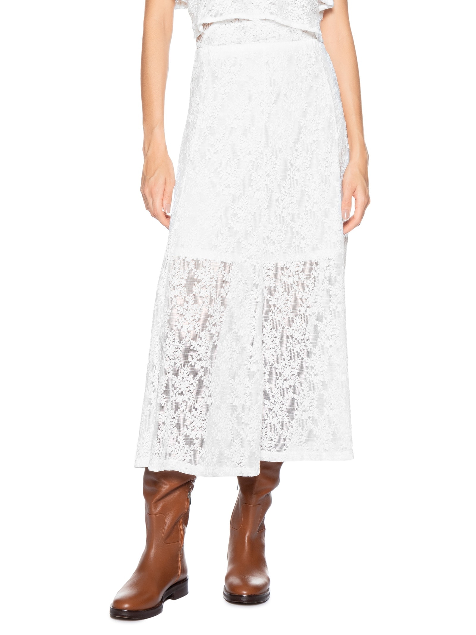 Saia Midi Em Renda Branco Market 33