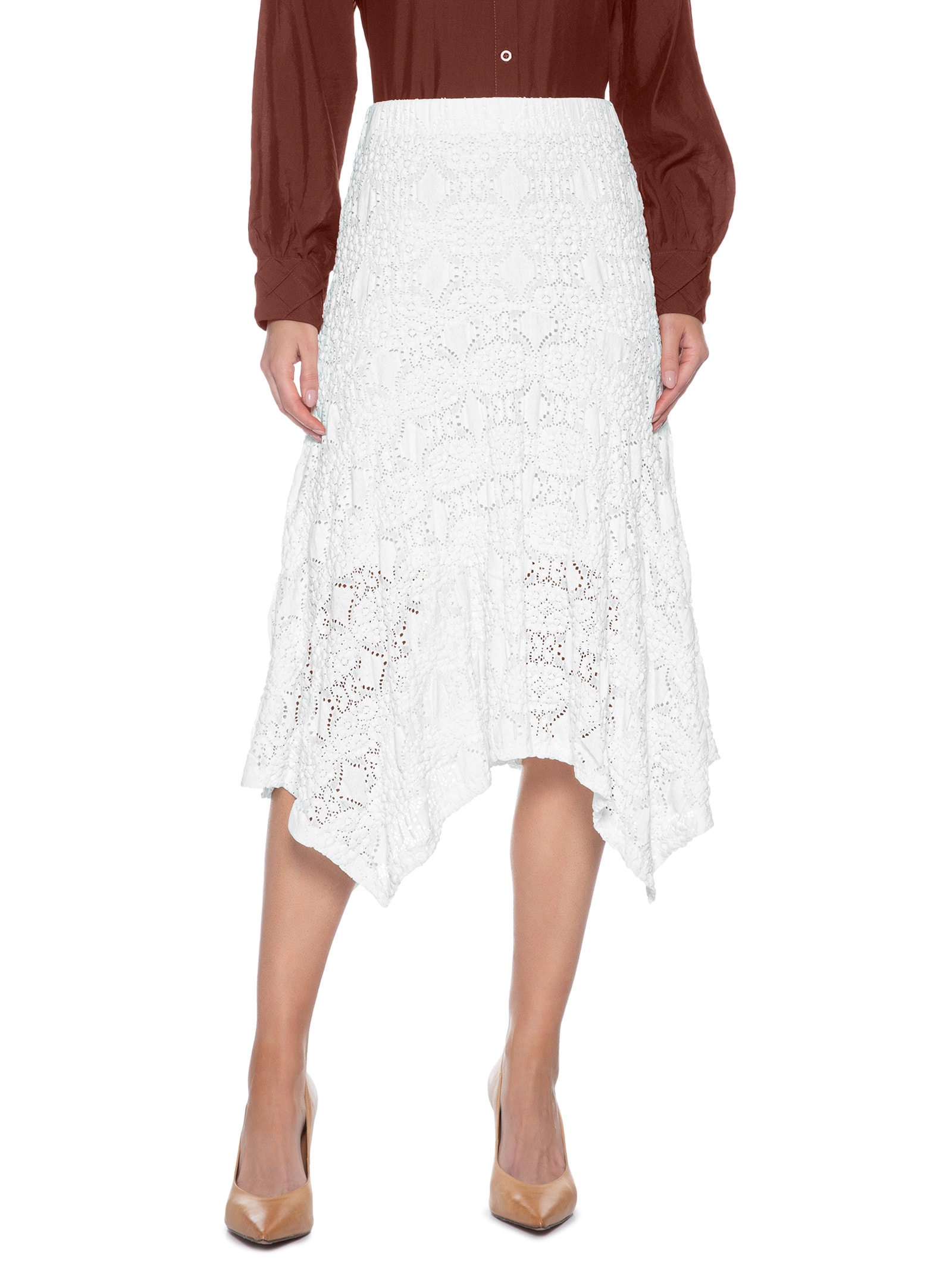 Saia Midi Em Renda Branco '2Essential