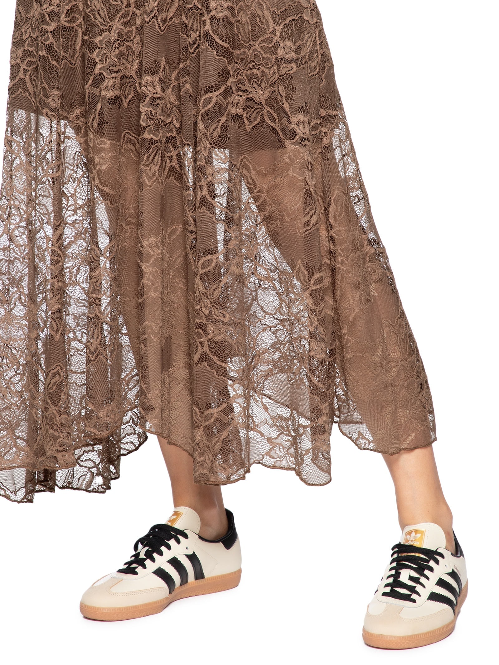 Saia Midi Em Renda Marrom Market 33