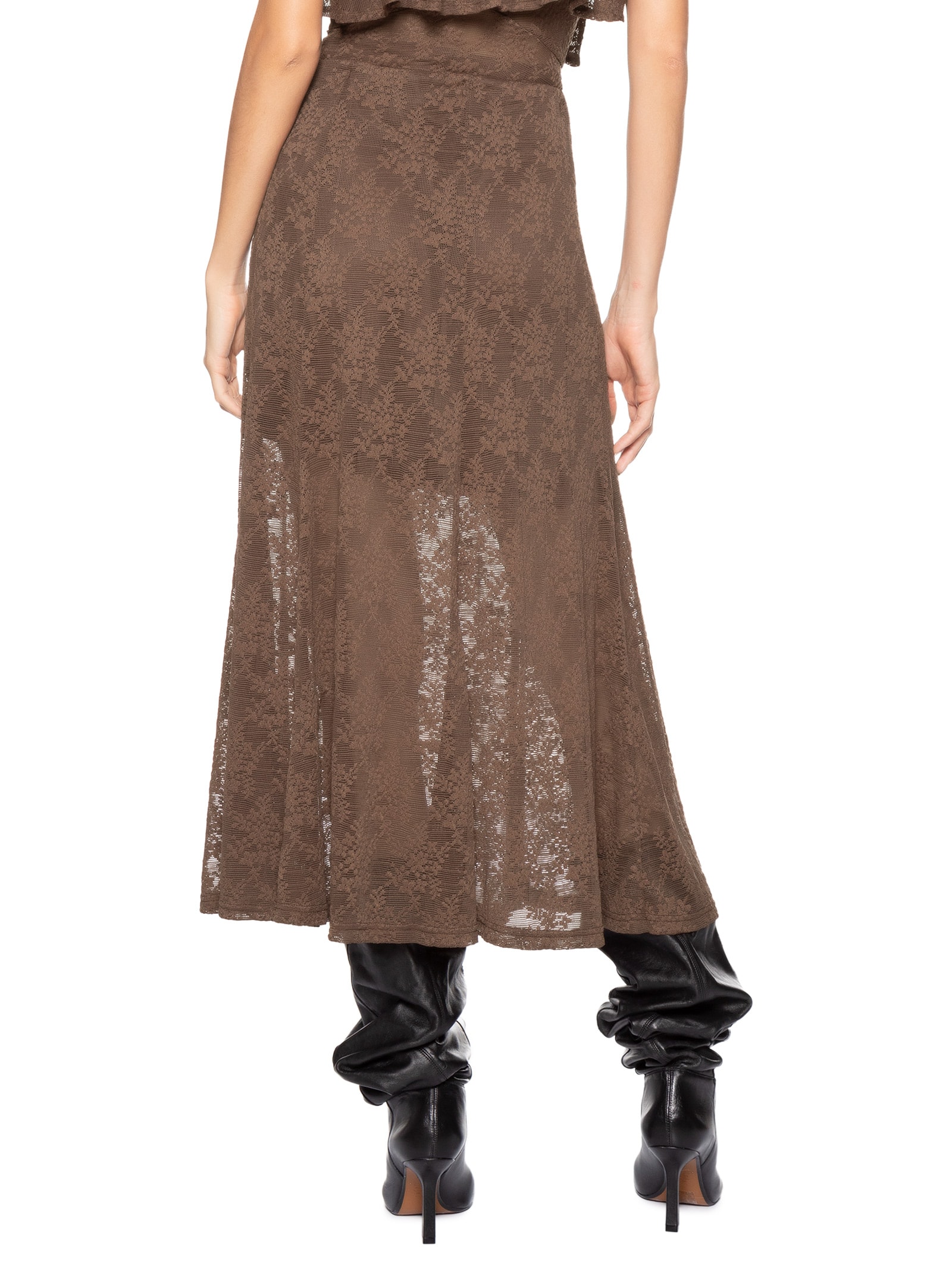 Saia Midi Em Renda Marrom Market 33