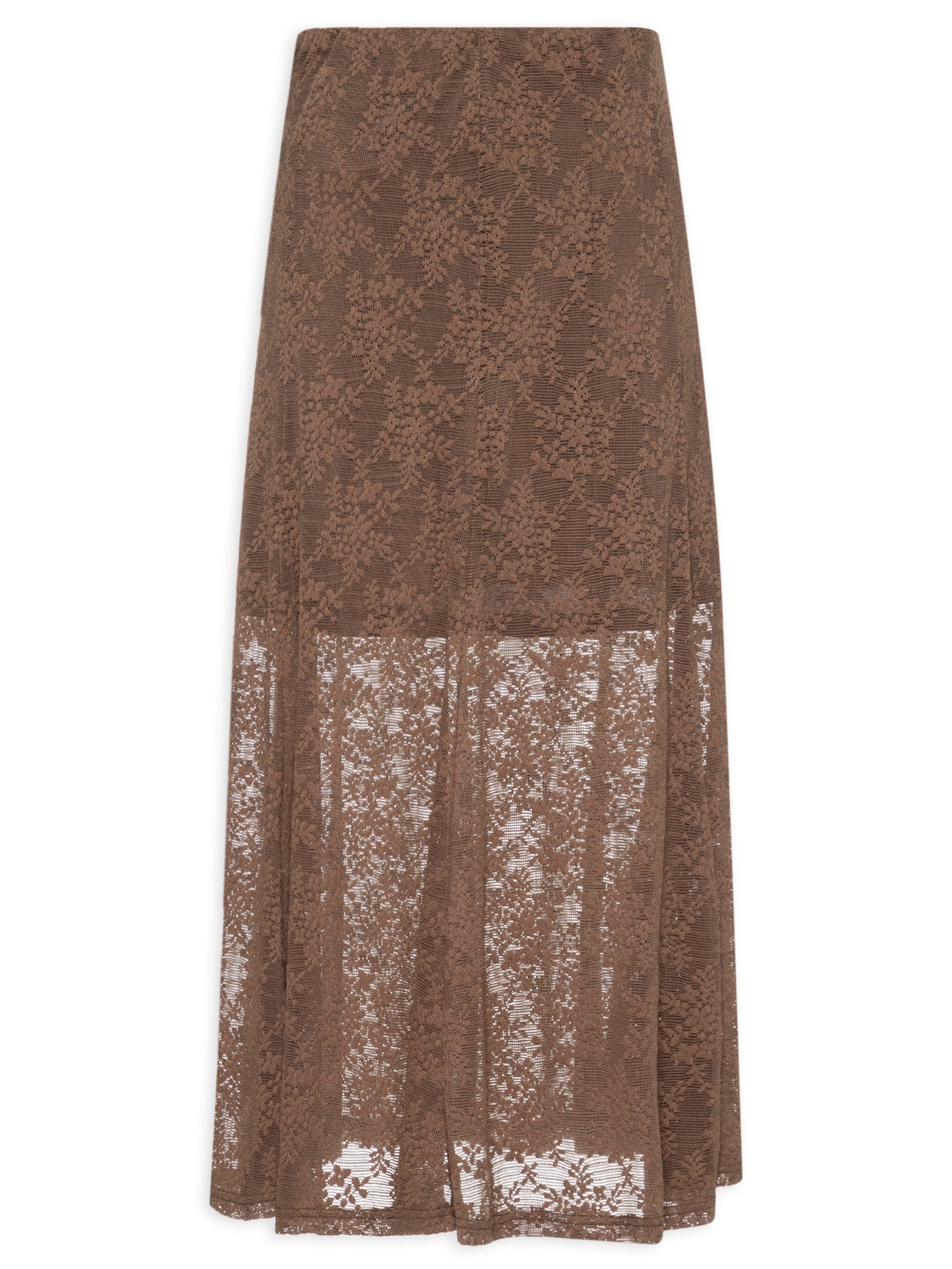 Saia Midi Em Renda Marrom Market 33