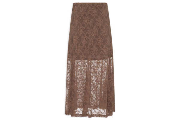 Saia Midi Em Renda - Marrom