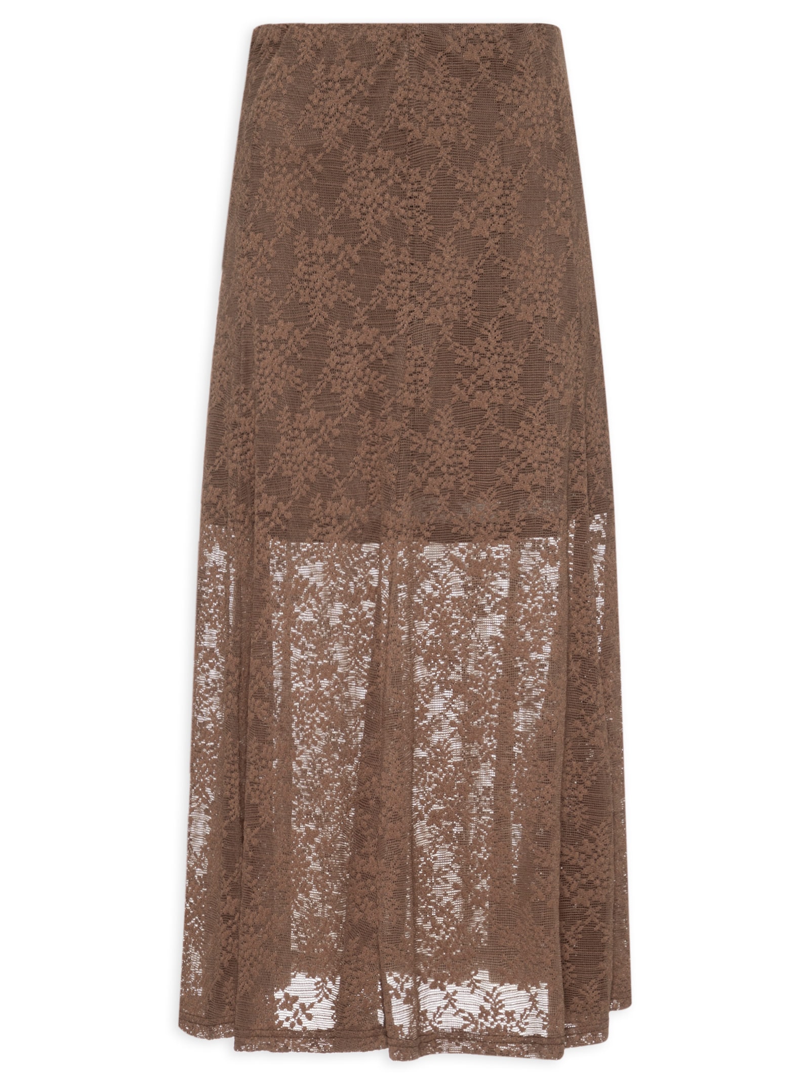 Saia Midi Em Renda Marrom Market 33