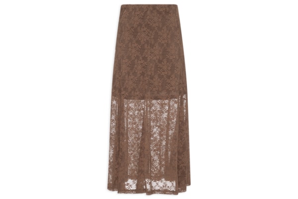 Saia Midi Em Renda - Marrom