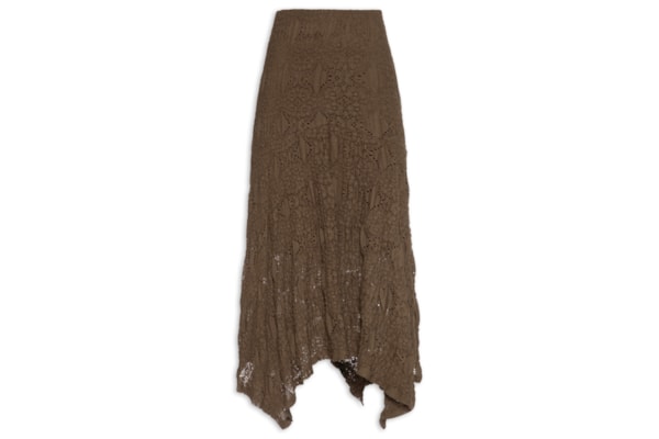Saia Midi Em Renda - Marrom