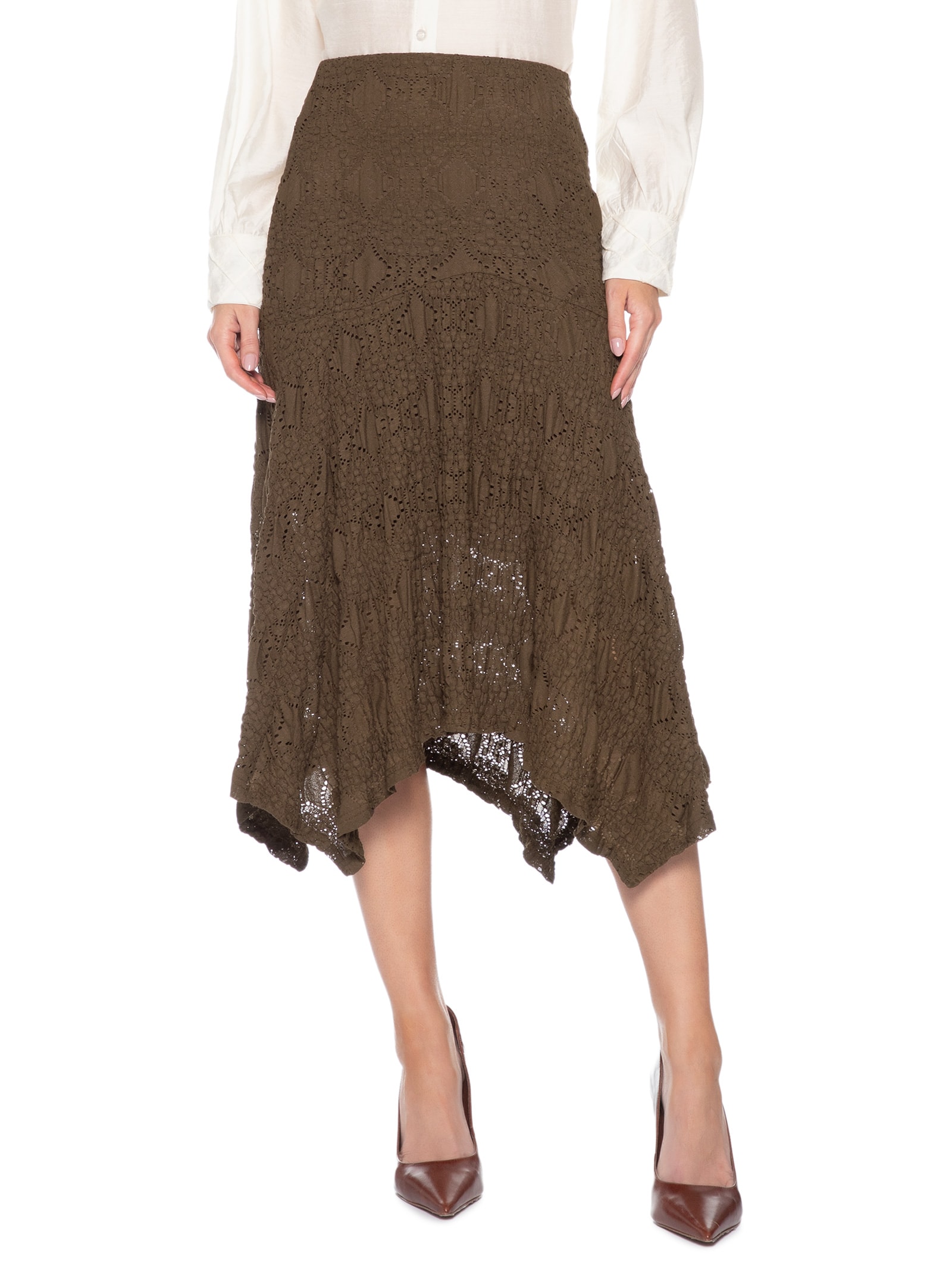 Saia Midi Em Renda Marrom '2Essential