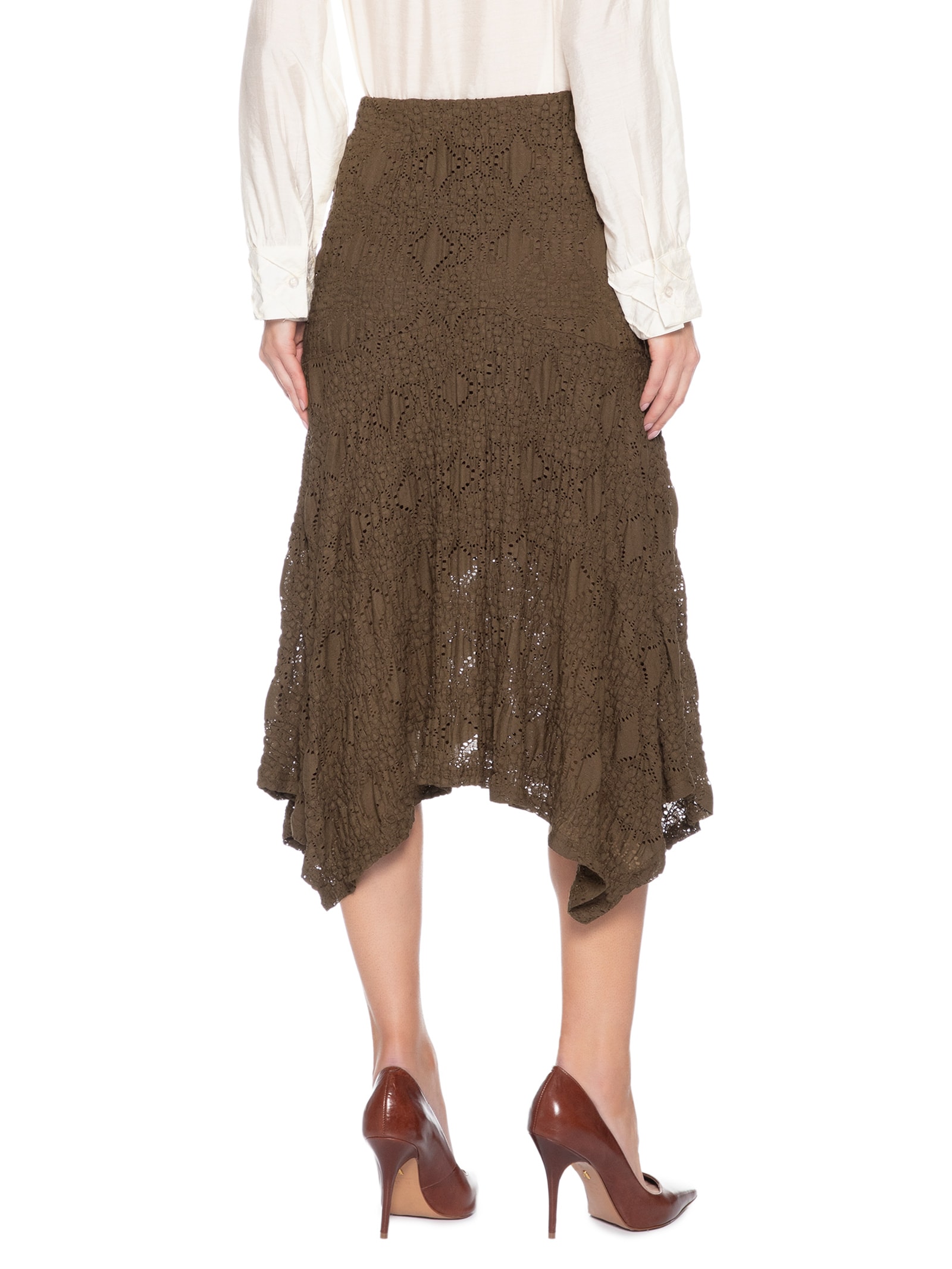 Saia Midi Em Renda Marrom '2Essential