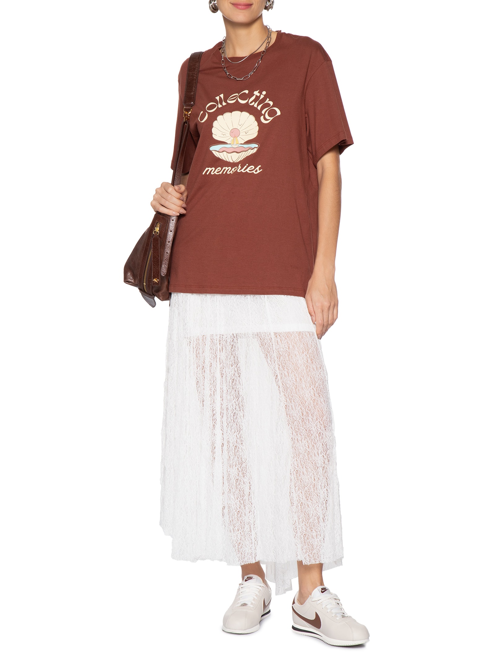 Saia Midi Em Renda Off White Market 33