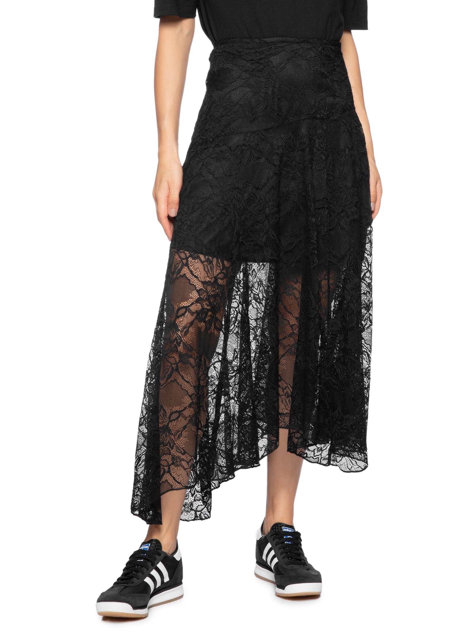Saia Midi Em Renda Preto Market 33