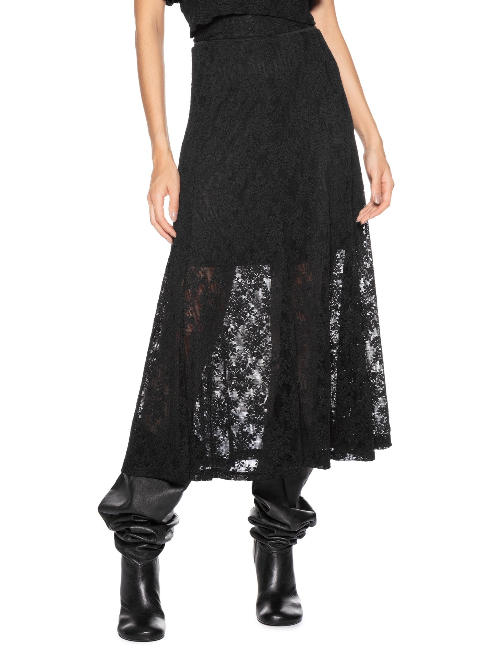 Saia Midi Em Renda Preto Market 33