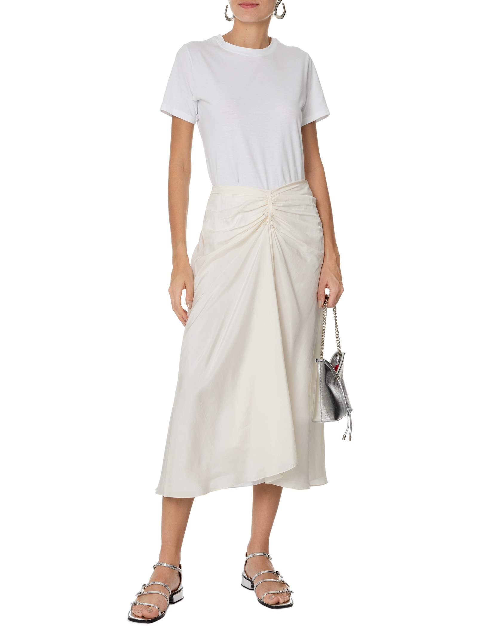 Saia Midi Em Seda Pura Com Faixa Off White '2Essential