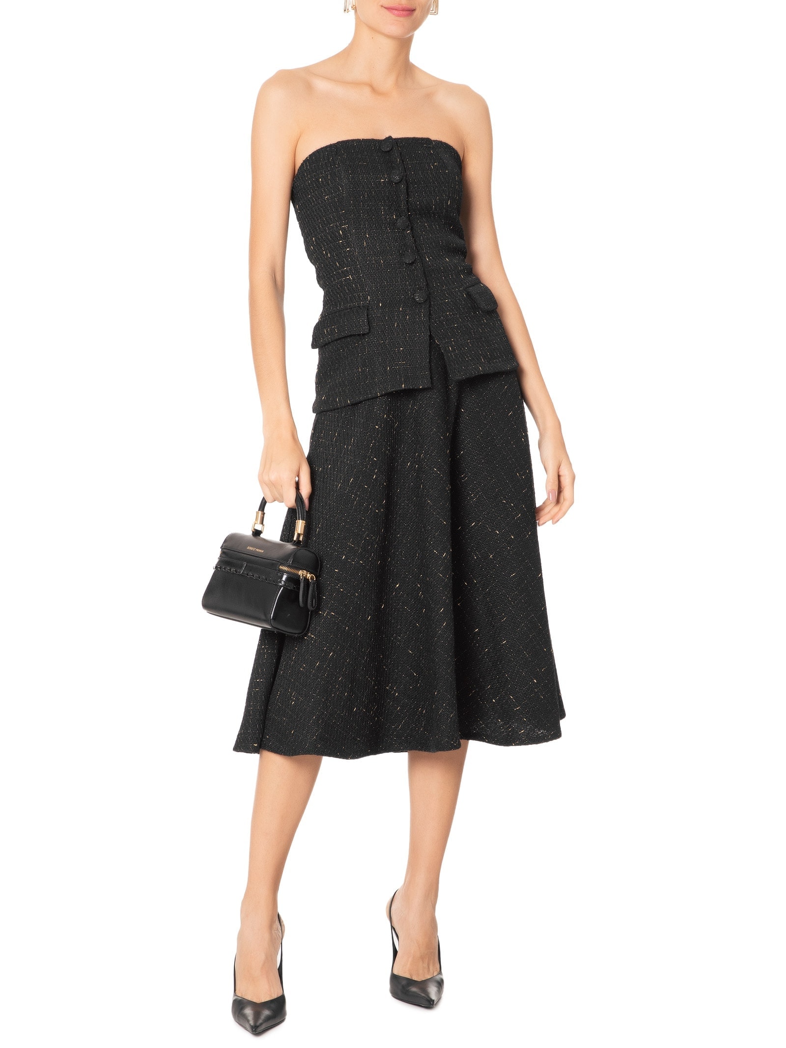 Saia Midi Em Tweed Preto '2Essential