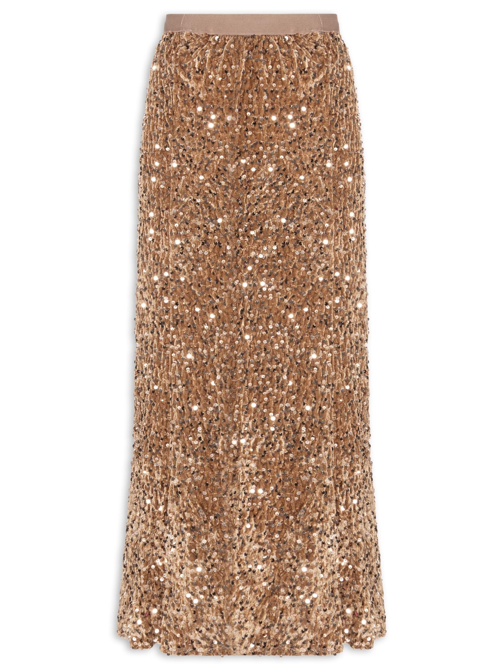 Saia Midi Em Veludo Com Paetê Dourado Market 33