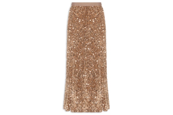 Saia Midi Em Veludo Com Paetê - Dourado