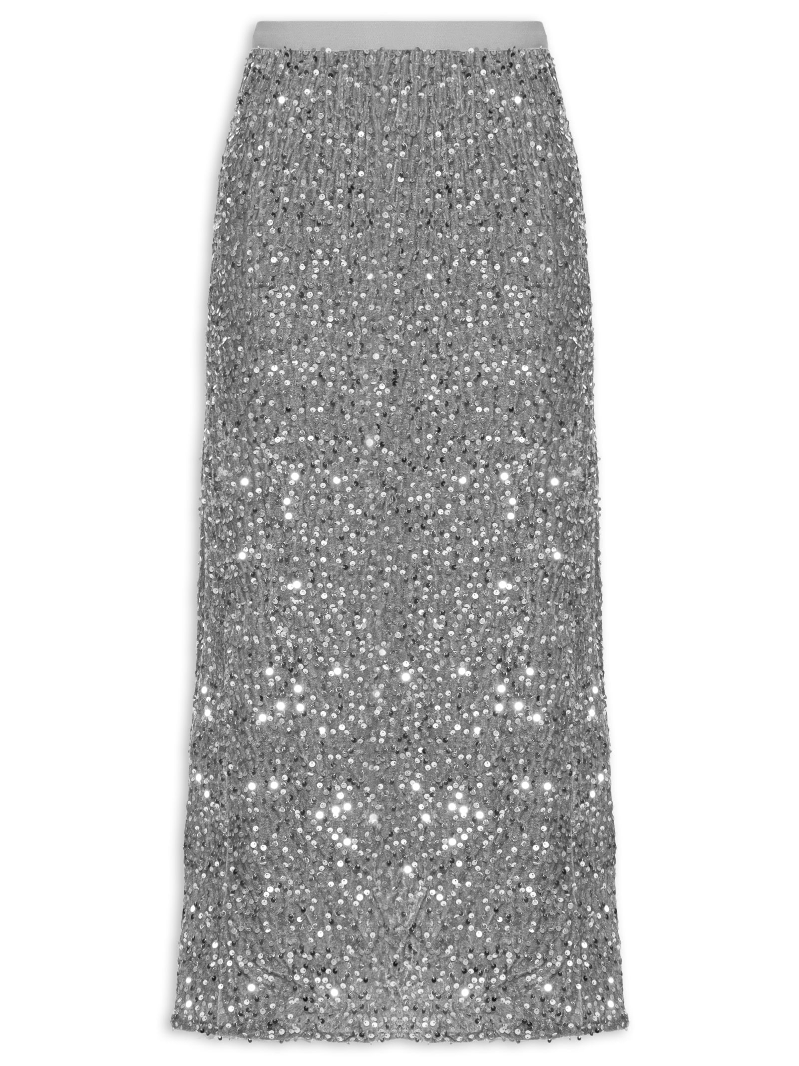 Saia Midi Em Veludo Com Paetê Prateado Market 33