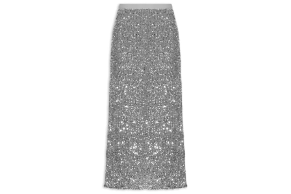 Saia Midi Em Veludo Com Paetê - Prateado