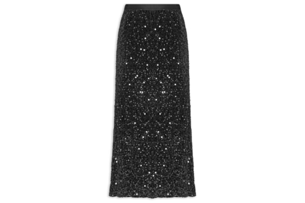 Saia Midi Em Veludo Com Paetê - Preto