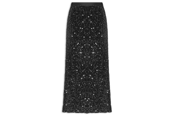 Saia Midi Em Veludo Com Paetê - Preto