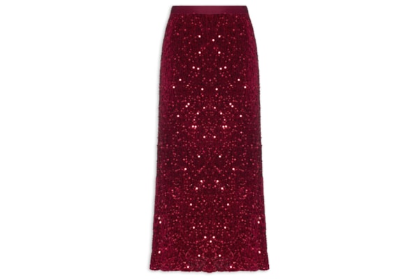 Saia Midi Em Veludo Com Paetê - Vinho