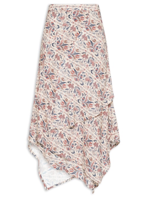Saia Midi Estampa Bloom – Bege