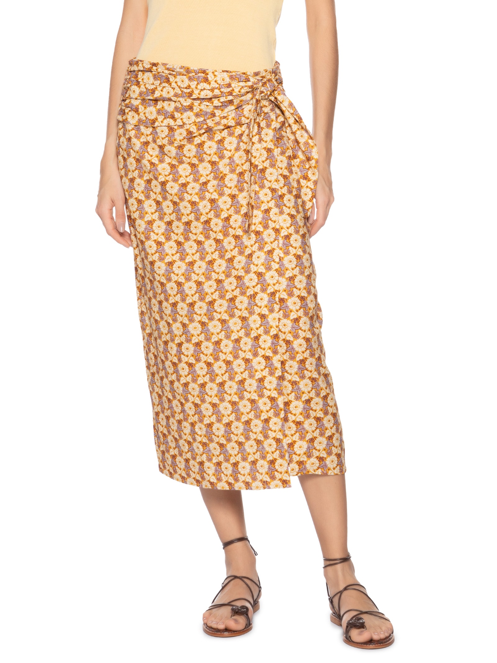 Saia Midi Estampa Cali Bege Maria Filó