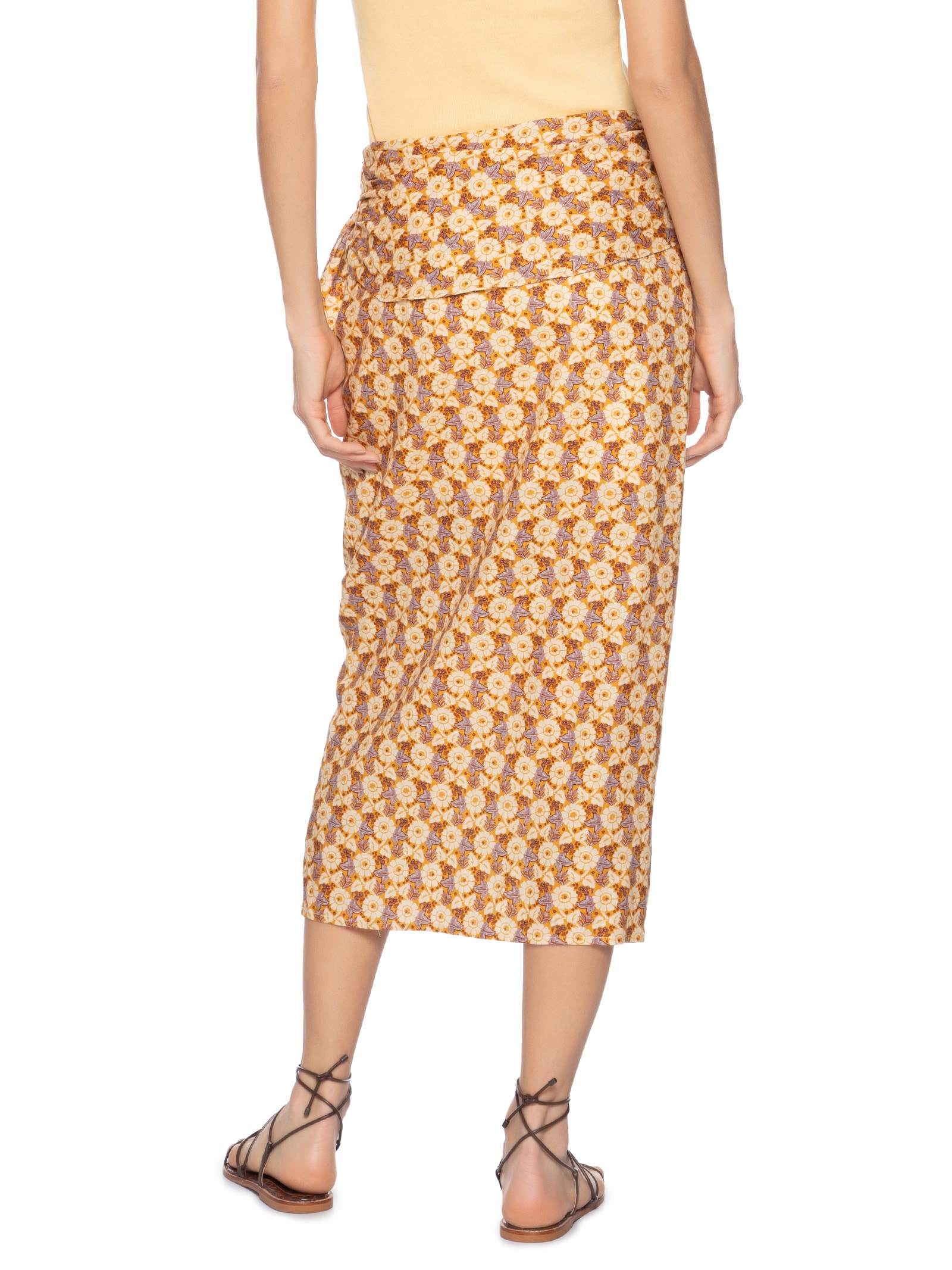 Saia Midi Estampa Cali Bege Maria Filó