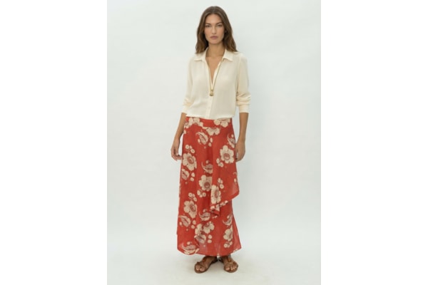 Saia Midi Estampa Fleur A - Vermelho