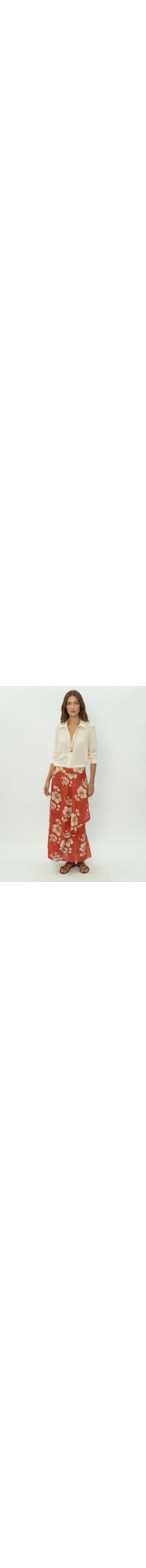 Saia Midi Estampa Fleur A - Vermelho