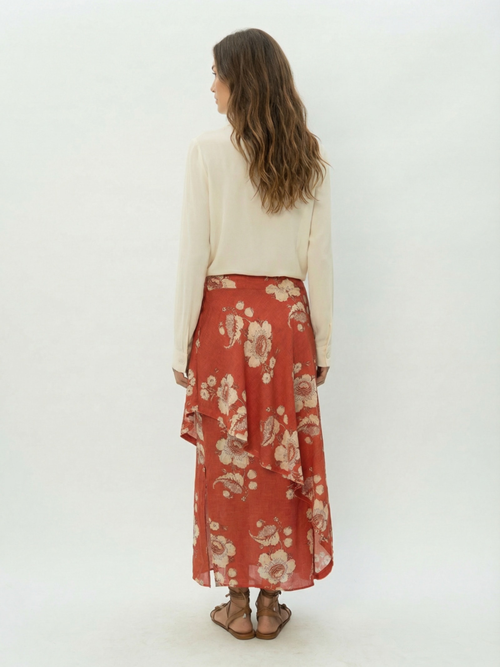Saia Midi Estampa Fleur A Vermelho Maria Filó