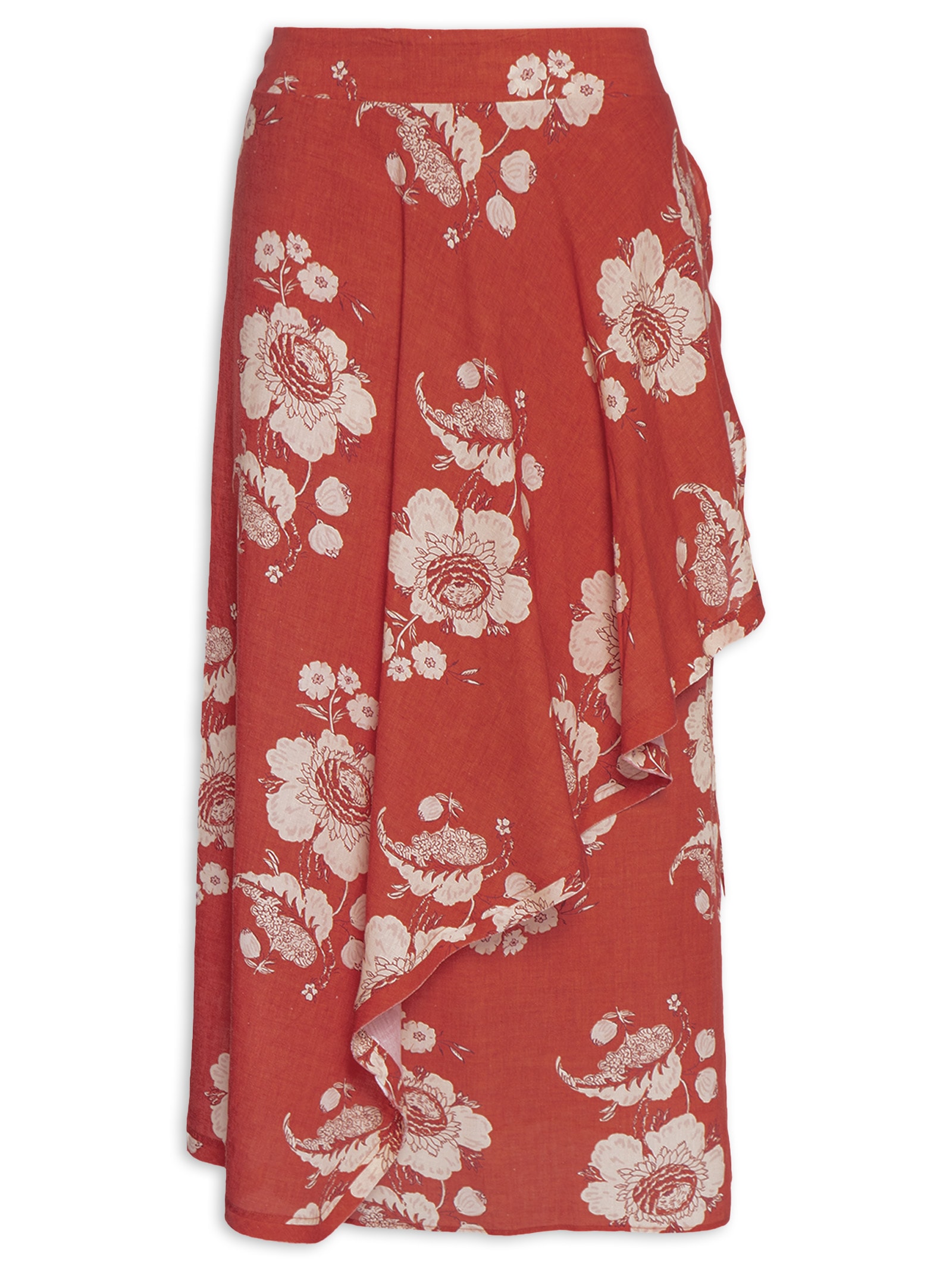Saia Midi Estampa Fleur A Vermelho Maria Filó