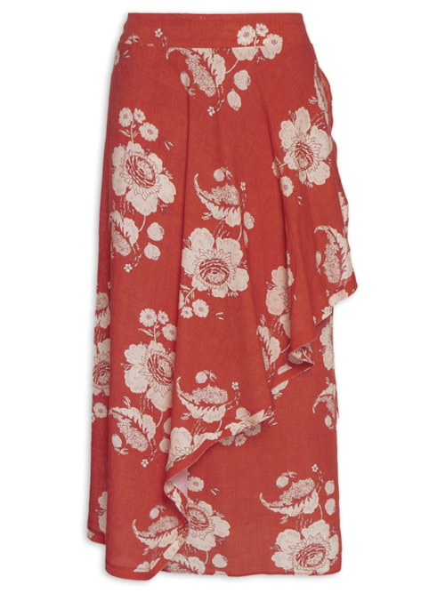 Saia Midi Estampa Fleur A - Vermelho