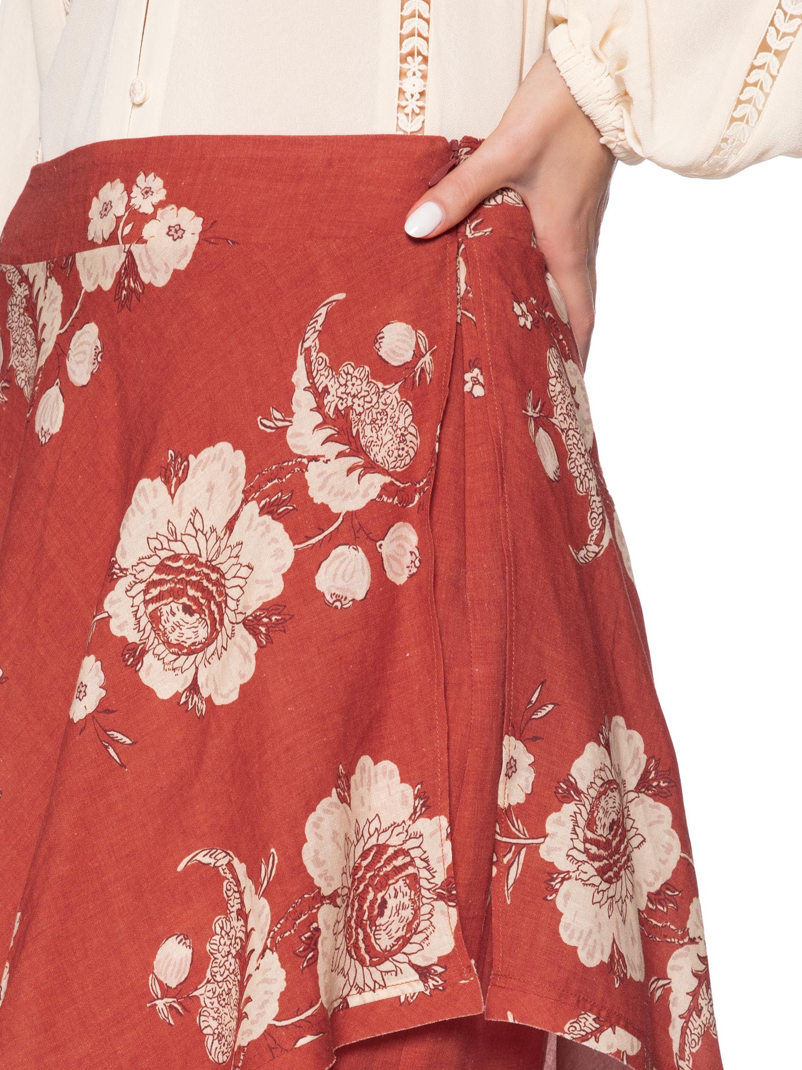 Saia Midi Estampa Fleur A Vermelho Maria Filó
