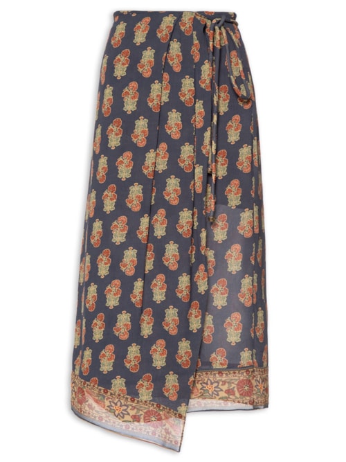 Saia Midi Estampa Memórias – Azul