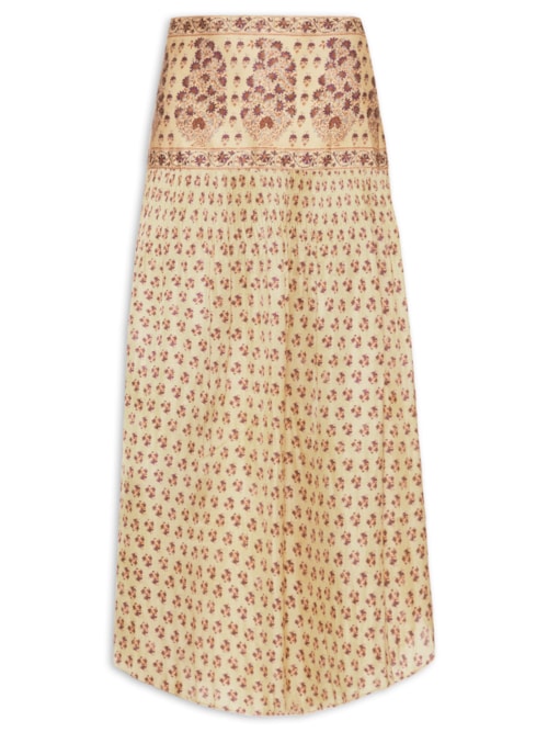 Saia Midi Estampa Papiro – Bege
