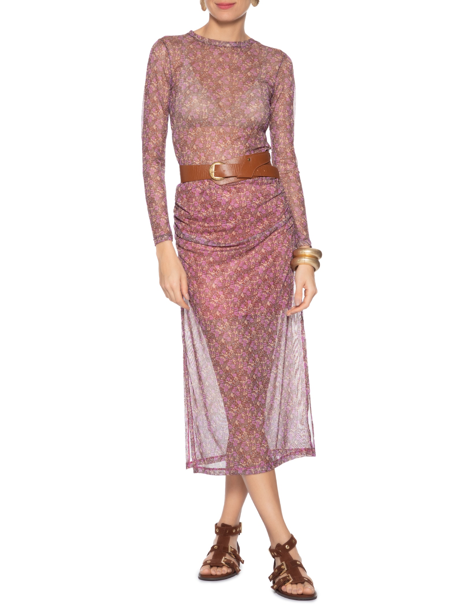 Saia Midi Estampa Violet Roxo Maria Filó