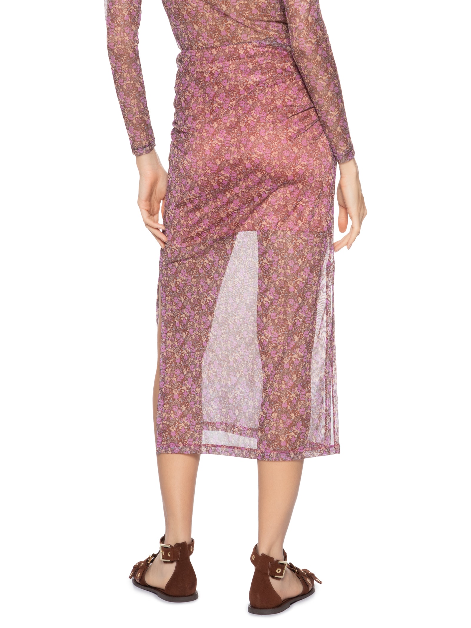 Saia Midi Estampa Violet Roxo Maria Filó